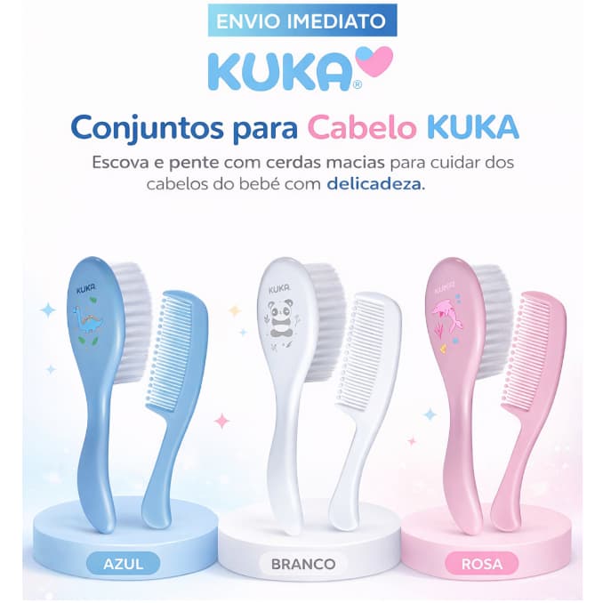 Conjunto para Cabelo Kuka Bebê com Escova e Pente – Cerdas Macias