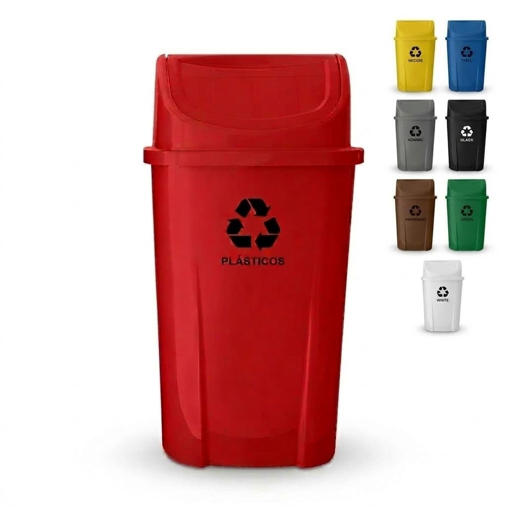 Lixeira Cesto Basculante 60 Litros Lixo Coleta Seletiva + Adesivos