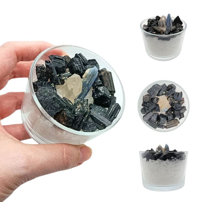 Taça Proteção com Cristal Pedra Natural Turmalina Preta Cianita Azul