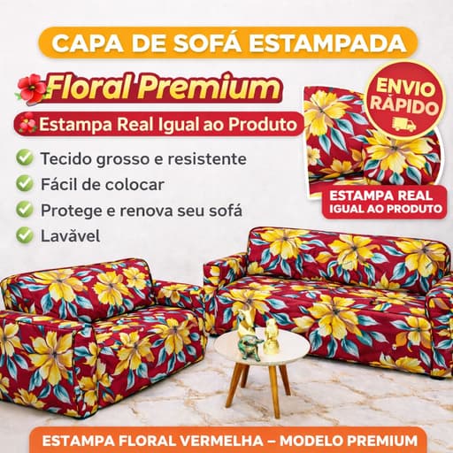 Kit Capa Forro de Sofá Estampada Coladinha Ligadinha 2 e 3 Lugares Ajustável Malha Poliéster Elegante