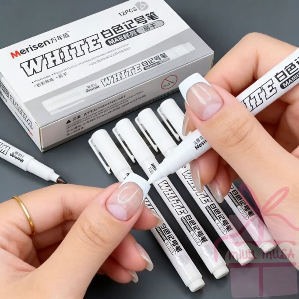 12 Peças Caneta Marcadora Branca Permanente Ponta Fina 1mm, À Prova d'Água para Unhas, Plástico e Vidro