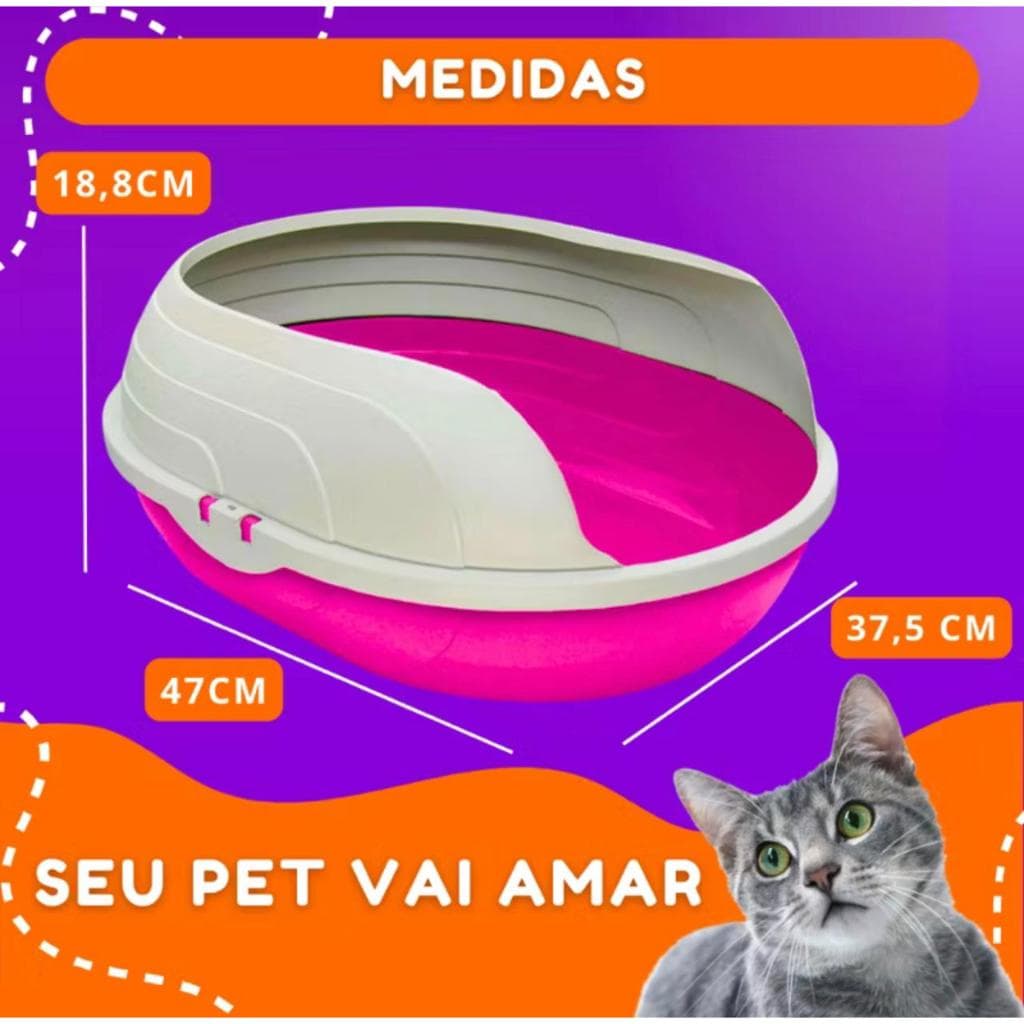 Caixa de Areia Sanitária Bandeja Higiênica Furba Prime Pet Com arco para Gatos Resistente Qualidade