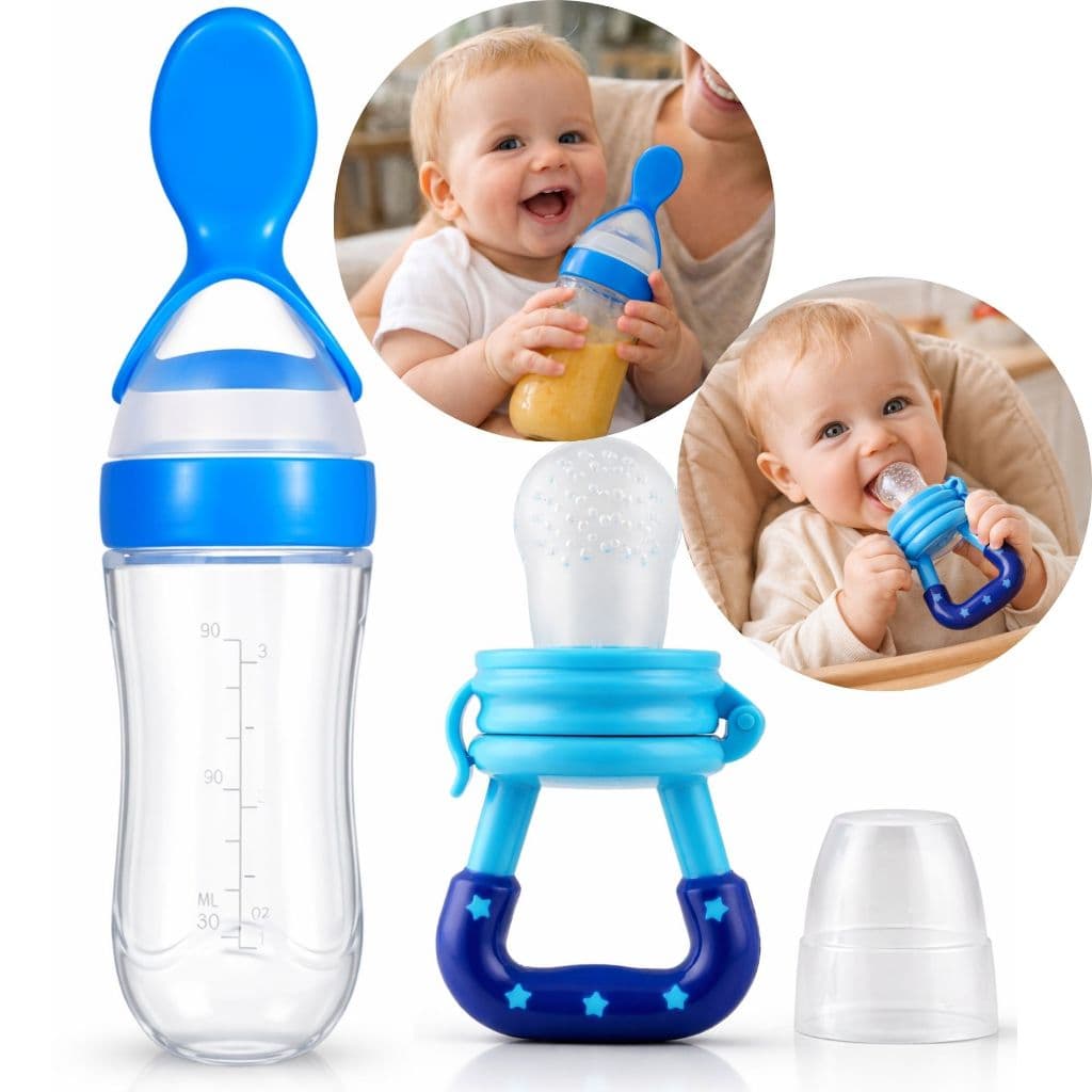 Mamadeira colher dosadora para bebê + chupeta alimentadora de frutas para introdução alimentar