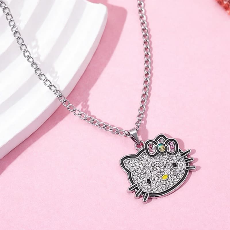 Colar hello kitty olá gatinha oficial strass prateado aço inox adulto infantil corrente gargantinha