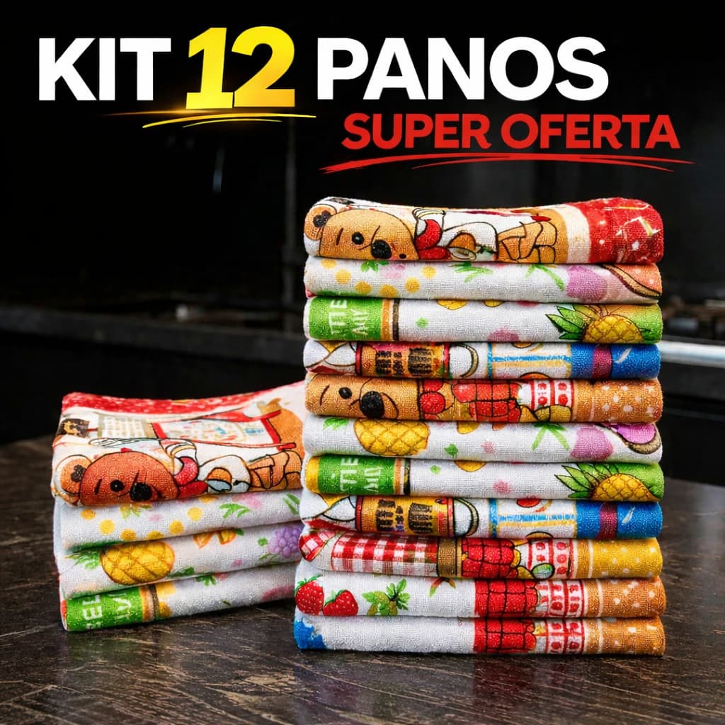 Kit 6 ou 12 Panos de Copa Atoalhado 60x40cm Pano de Prato Algodão Felpudo Alta Absorção Cozinha