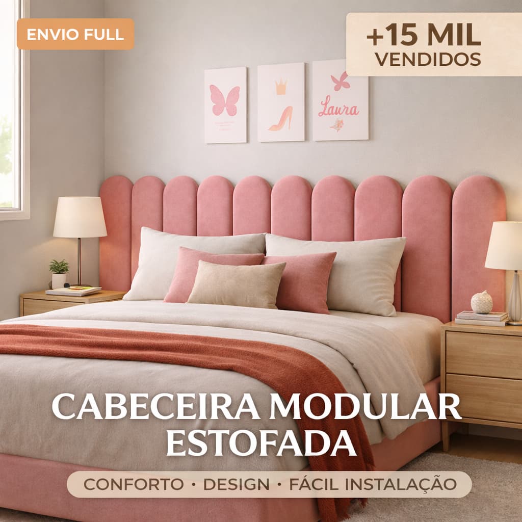 Cabeceira Nuvem Premium Estofada 45x20cm – Kit Modular para Cama Solteiro, Casal, Queen e King