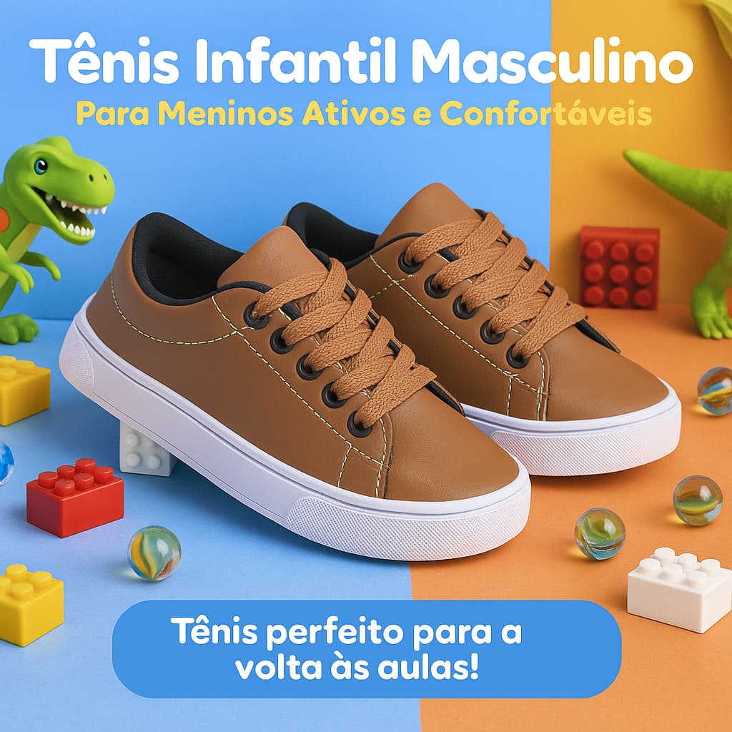 Tênis Infantil Menino Casual Caramelo Confortável Dia a Dia Escola 25 ao 33 Envio Imediato