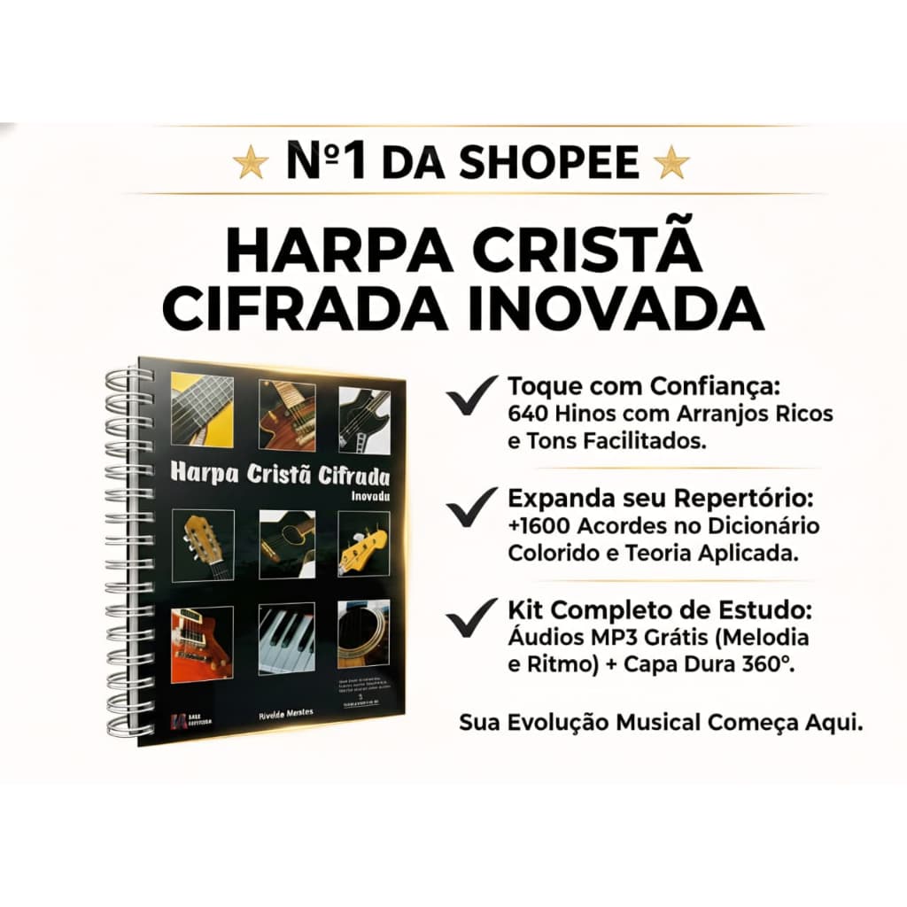 Harpa Cristã Cifrada Inovada Capa Dura | 640 Hinos p/ Violão Teclado + Dicionário e MP3