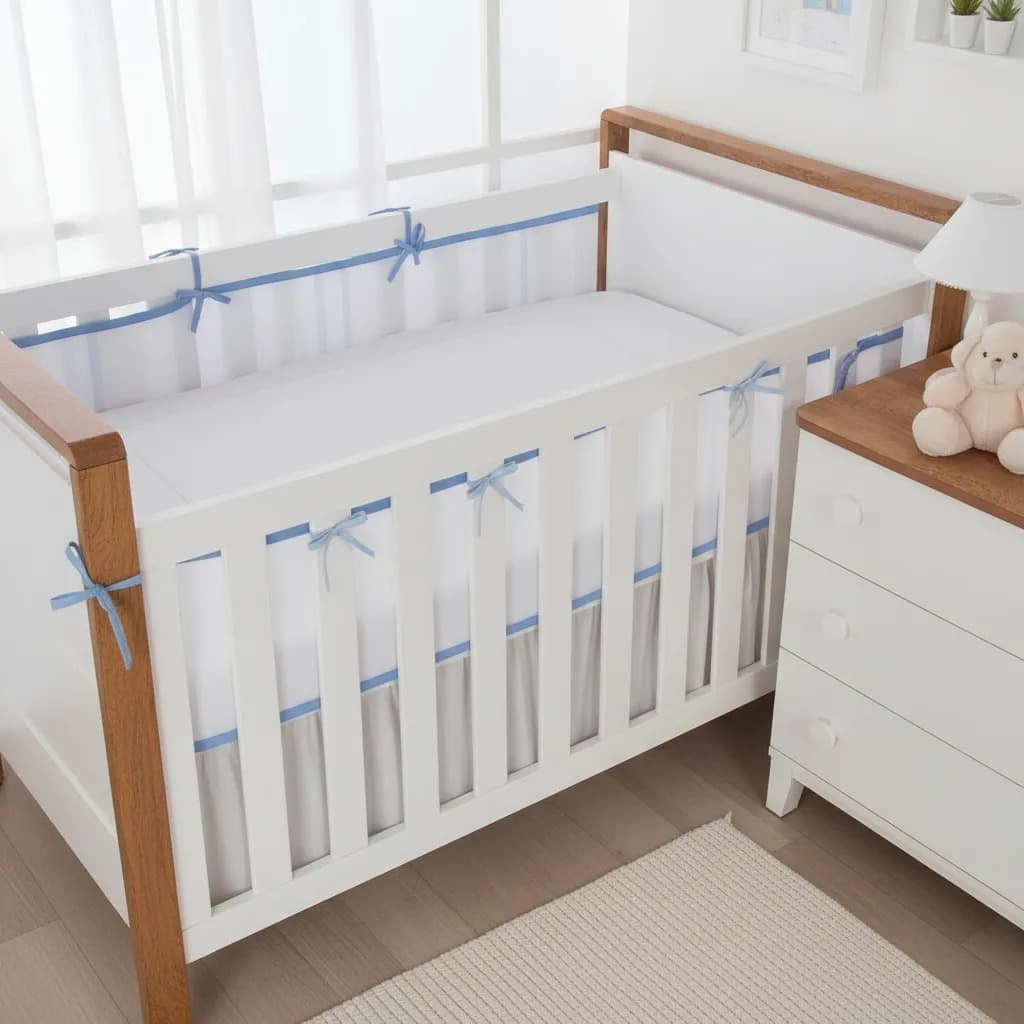 Tela Protetora Lateral Berço Padrão Americano Bebê Segurança Conforto Ajustável Respirável Laváveis