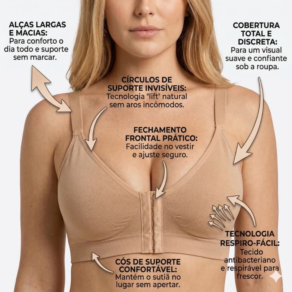 Sutiã Pós Cirúrgico Sustentação Abertura Frontal Fecho Pós Operatório Mamoplastia Mastopexia Prótese