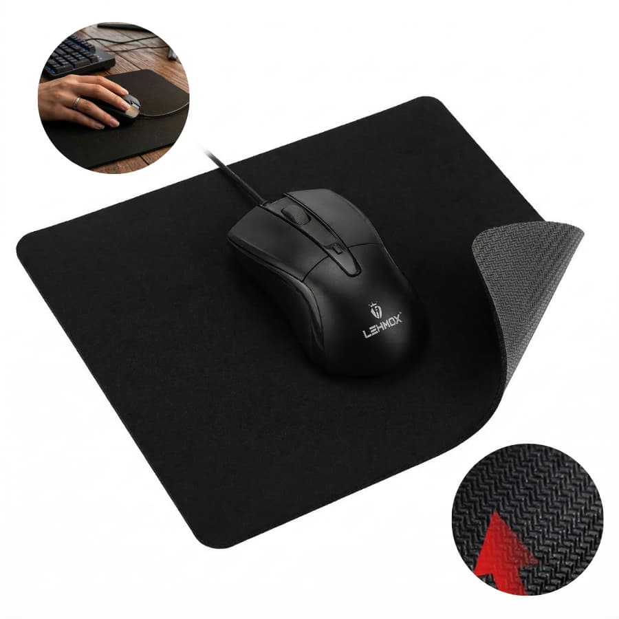 Kit Mouse Com Fio USB LehMox LEY-1505 + Mouse Pad 25x20 Emborrachado Antiderrapante