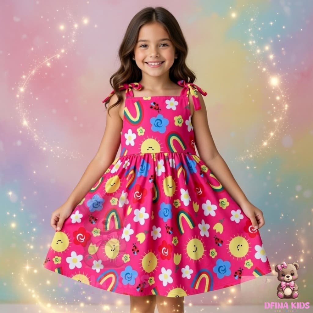 Vestido Infantil Rodado Colorido Menina Festa Verão Confortável