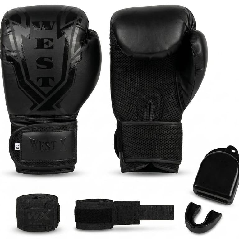 Kit Luva De Boxe Muay Thai Kickboxing Profissional + Bandagem + Bucal + Caixinha