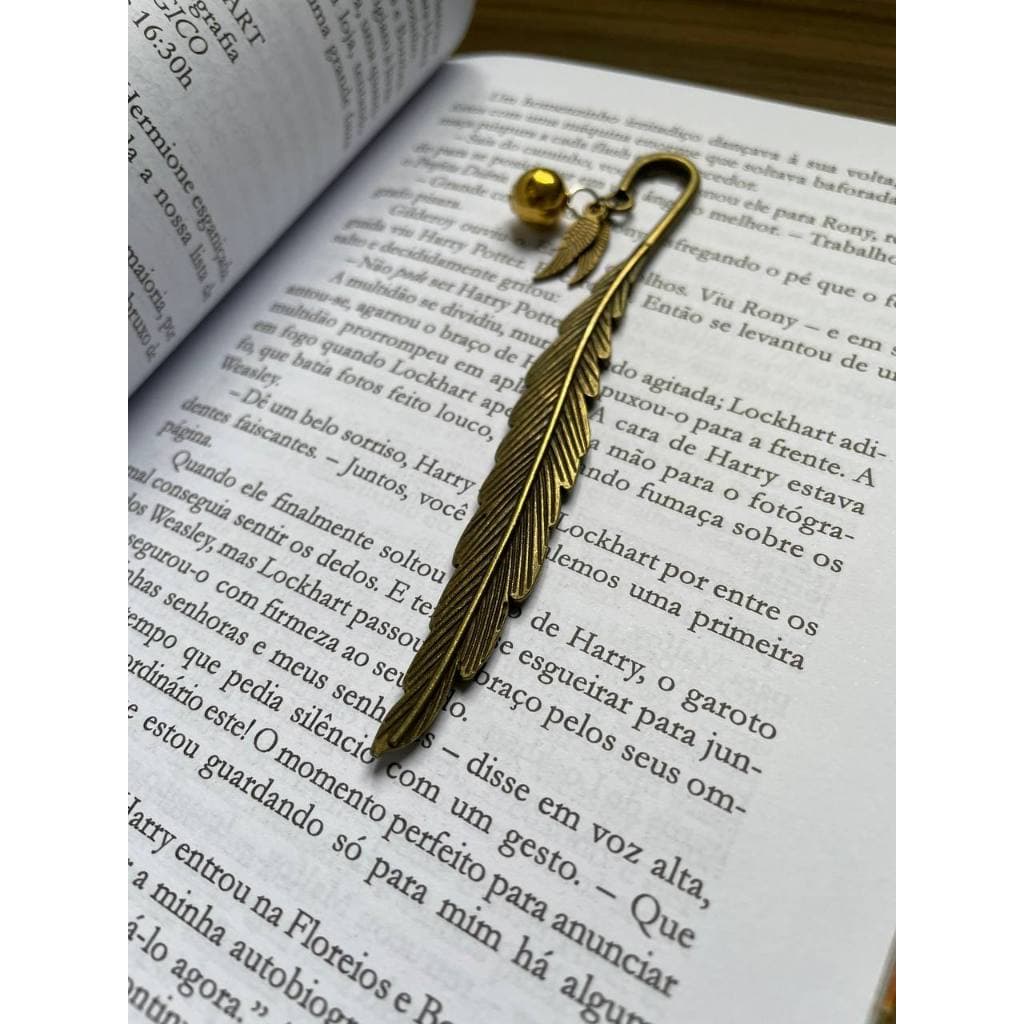Marcador de Página Harry Potter Pomo de Ouro Dourado Pena - 1 Unidade  em metal - Livro Vintage