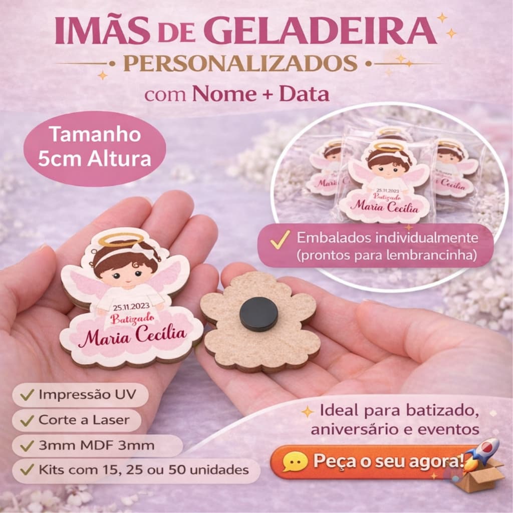 25 Lembrancinhas Ima de Geladeira Batizado Menina