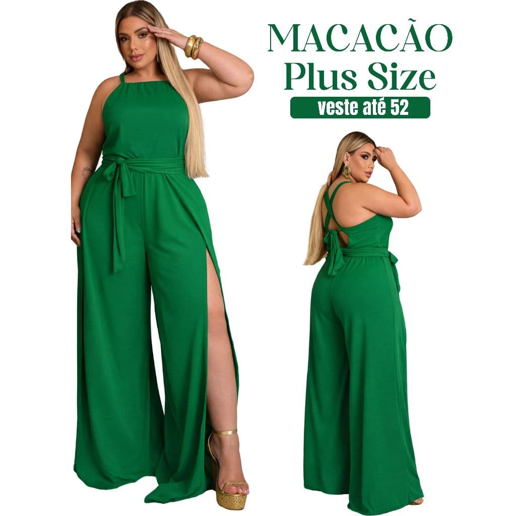Macacão Pantalona Plus Size Longo Elegante Feminino Envelope Liso EXG Plus Size