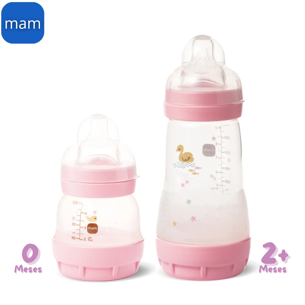 KIT 2 Mamadeiras Anticólica Mam Easy Start Bebê - 130/260 ml Rosa Menina