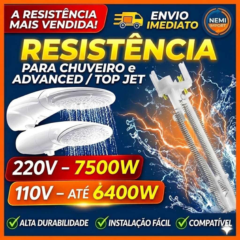 Resistência Chuveiro Lorenzetti Advanced E Top Jet 220V 7500W WR Reforçada Multitemperatura