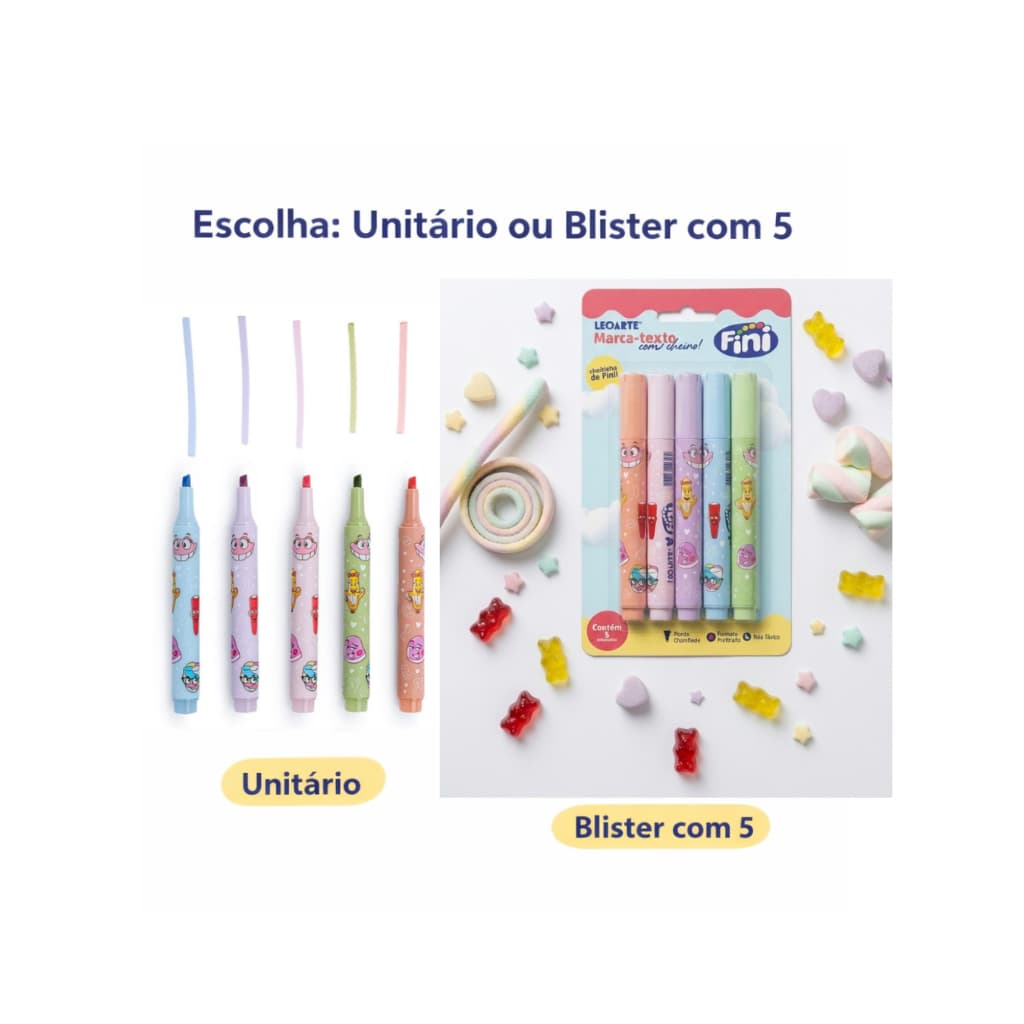 Marca-Texto com Aroma Fini - Blister com 5 Unidades Estampado e Colorido  Leoarte