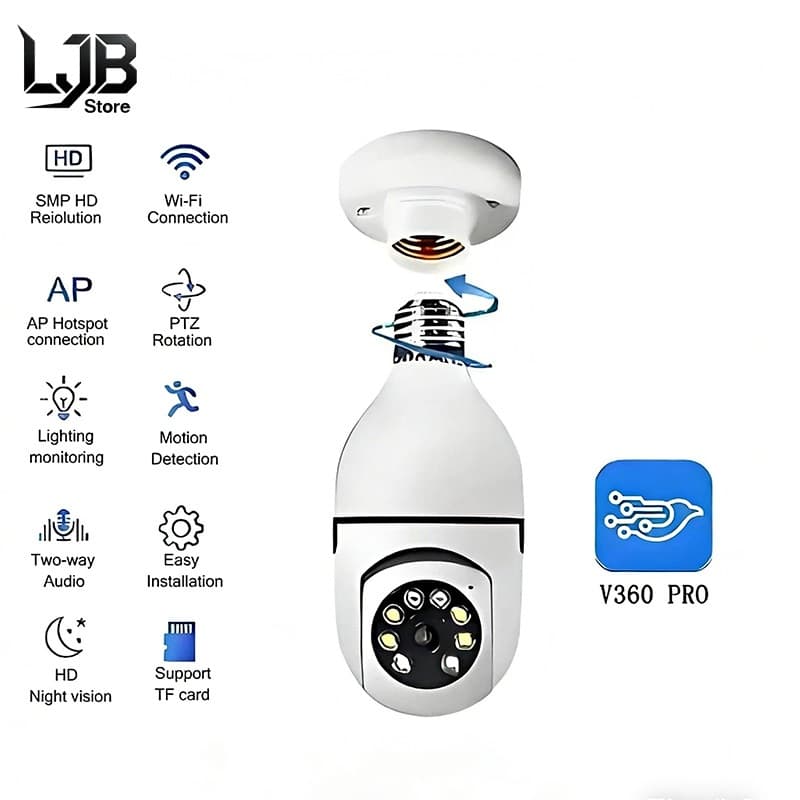 Câmera Segurança 360° Sem Fio Wifi Prova D'água Infravermelho Full HD Visão Noturna -8177