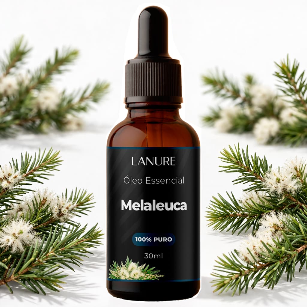Óleo Essencial de Melaleuca Tea Tree 100% Puro 30ml Lanure Para Unha Pele Cabelo