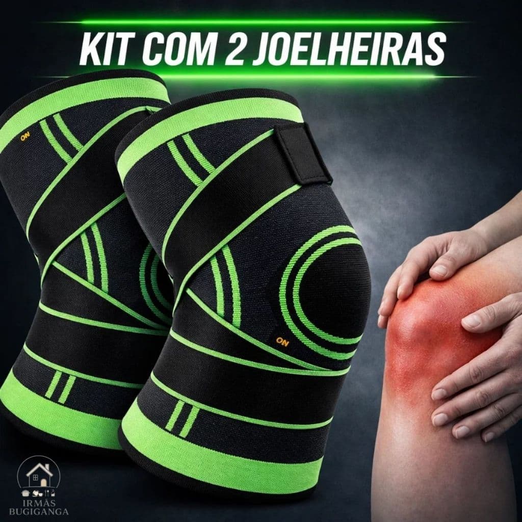 Kit 1/2 Joelheiras Compressão 360° com Tensor Ajustável Alívio Dor No Joelho e Estabilização