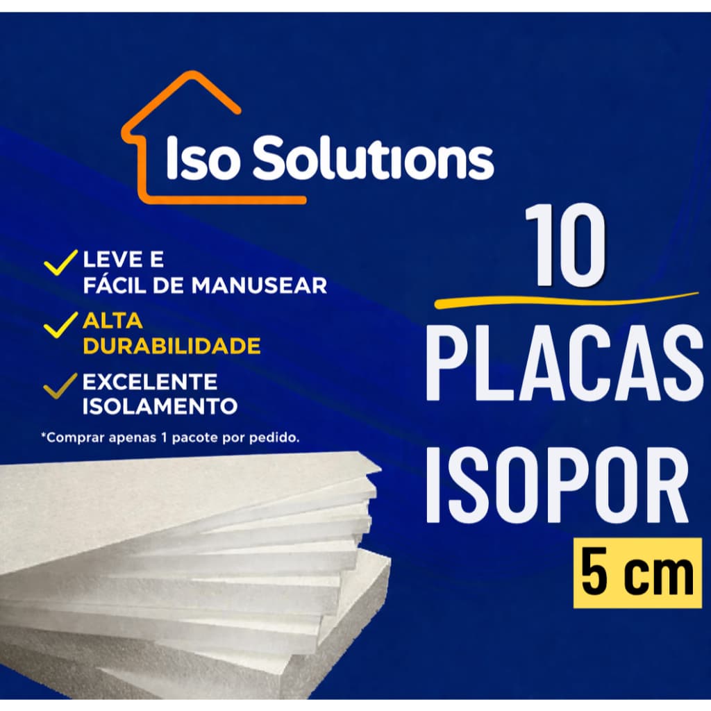 KIT COM 10 PLACAS DE ISOPOR EPS COM 50 MM (5 CM) DE ESPESSURA - ISOLAMENTO TÉRMICO E ACÚSTICO