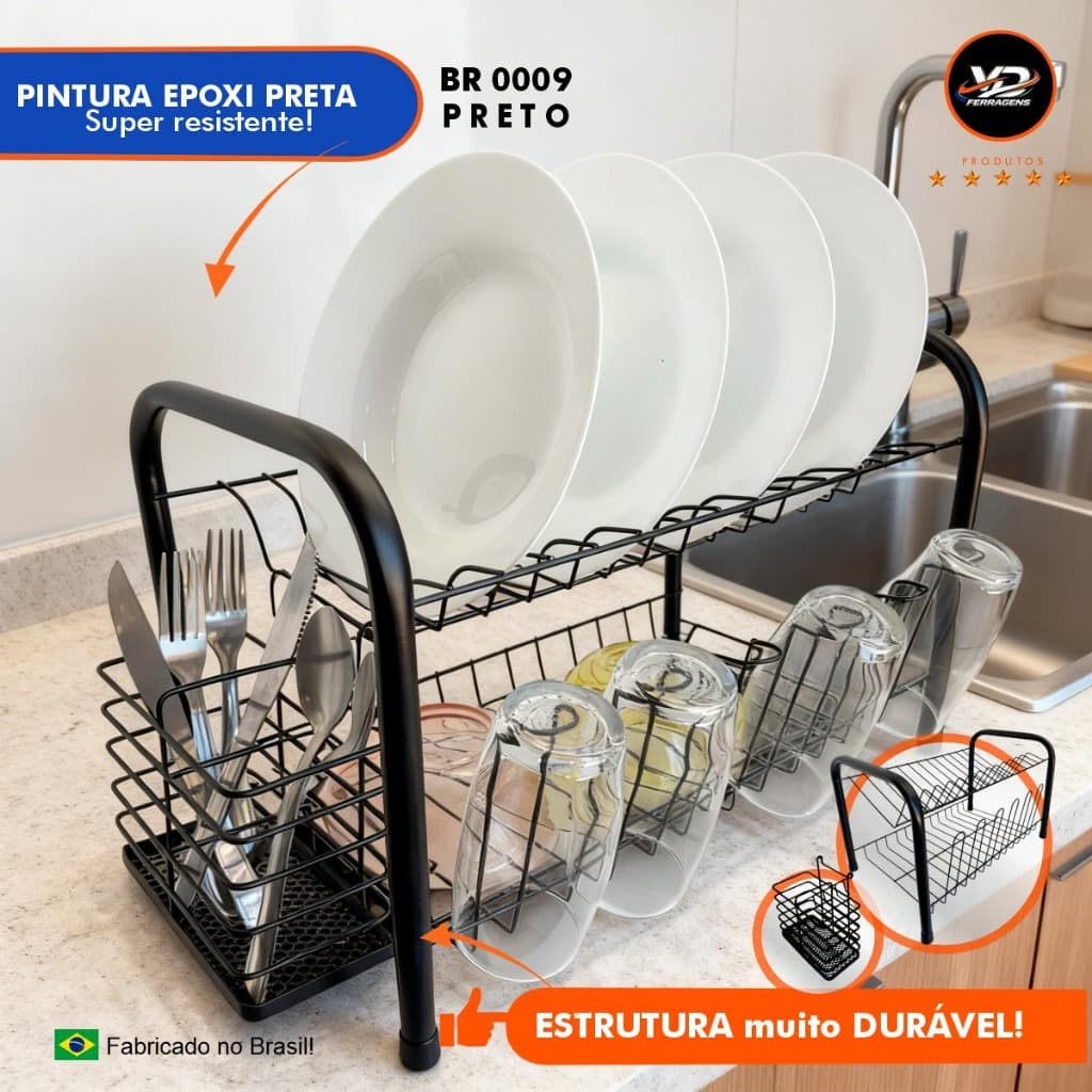 Escorredor De Louças Dois Andares Versátil Reforçado De Luxo - Com Porta Prato, Talher e Copos Alta Durabilidade Design