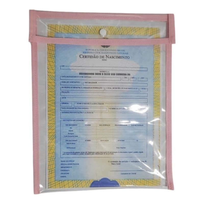 Porta Certidão Nascimento Bebê Pasta Plástica Com Botão Porta Documento Transparente