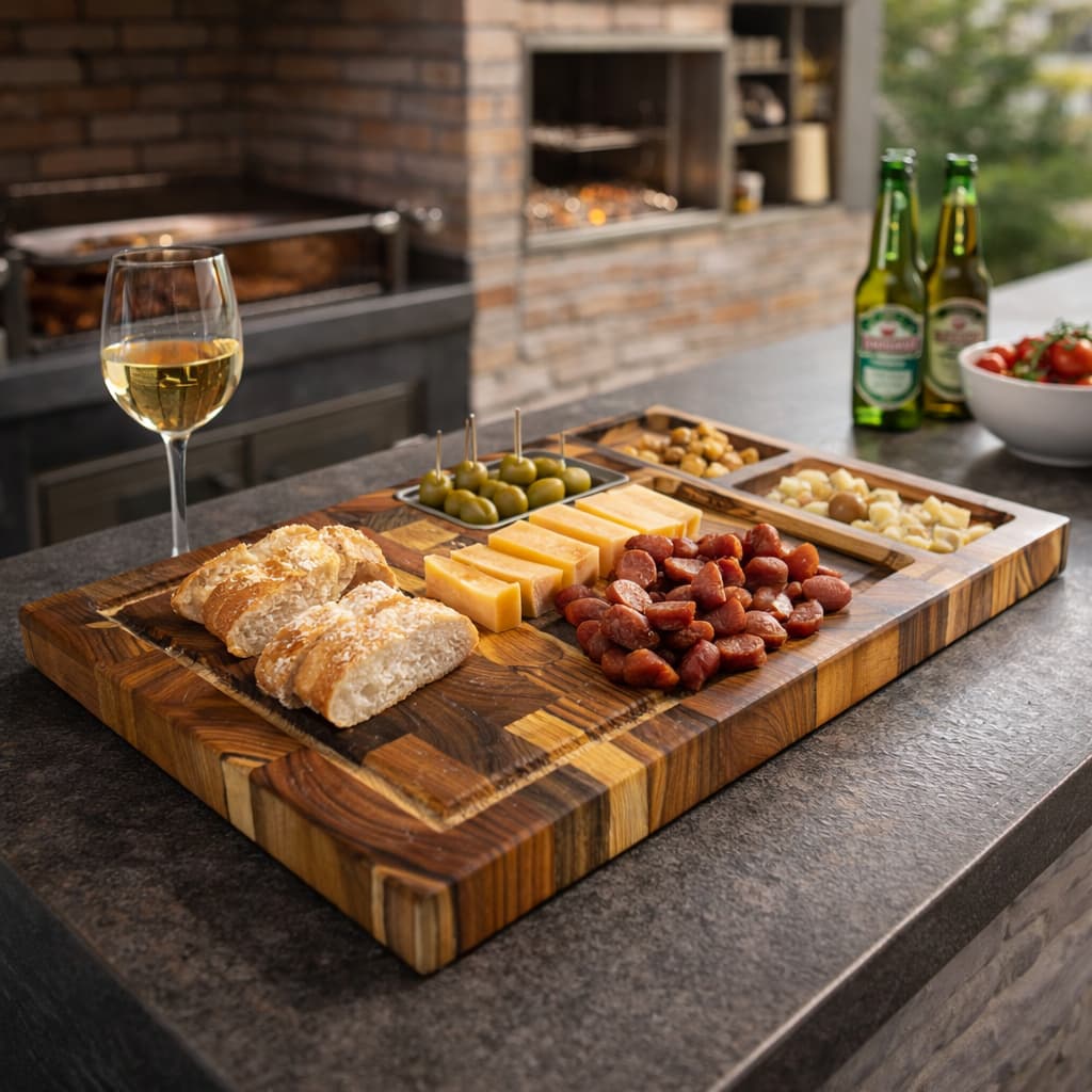 TÁBUA TECA PARA CORTE DE CARNES PETISQUEIRA MADEIRA NOBRE TABUA DE CORTE TECA INVERTIDA MÉDIA