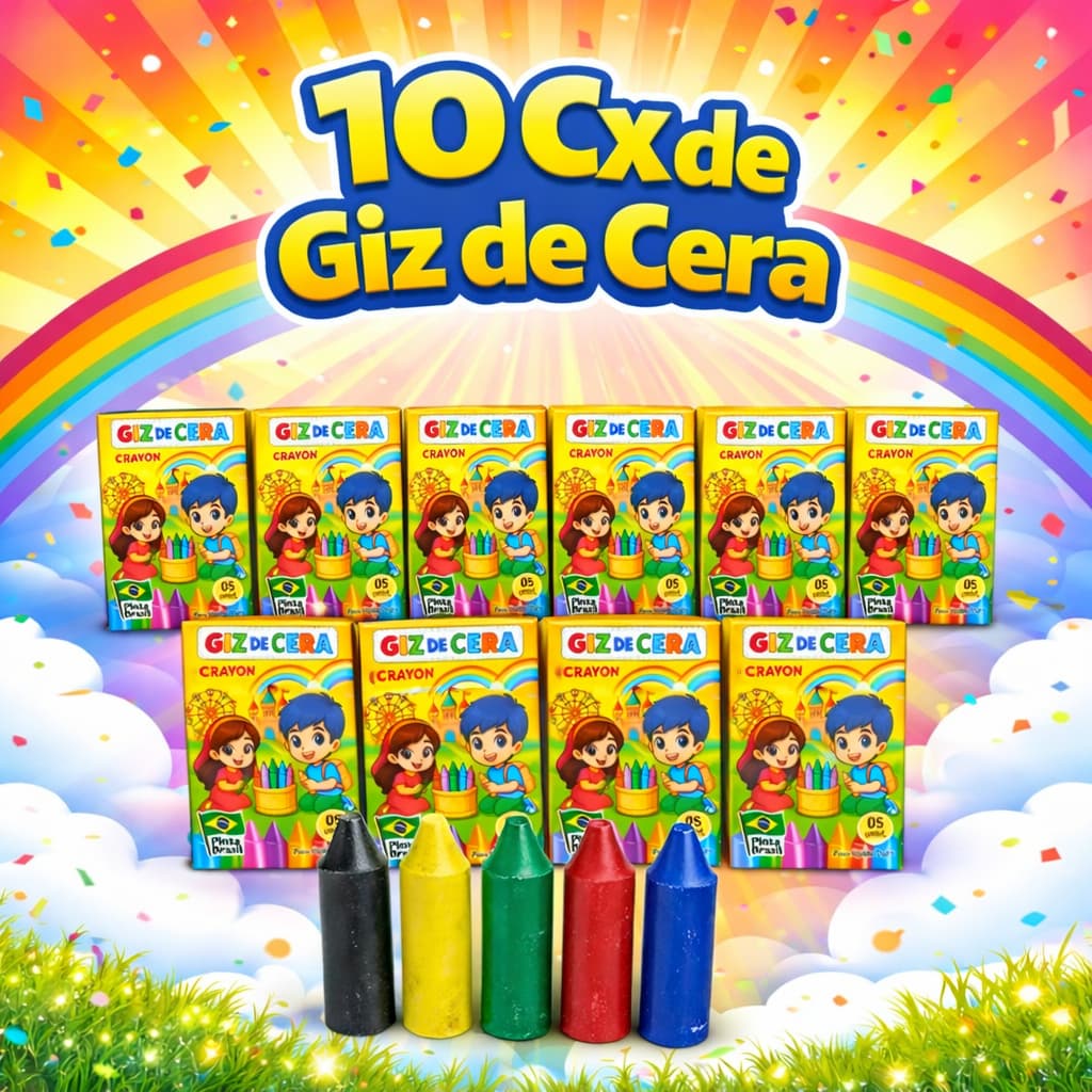 10 Mini Giz de Cera 5 Cores P/ Kit Festa Lembrancinha