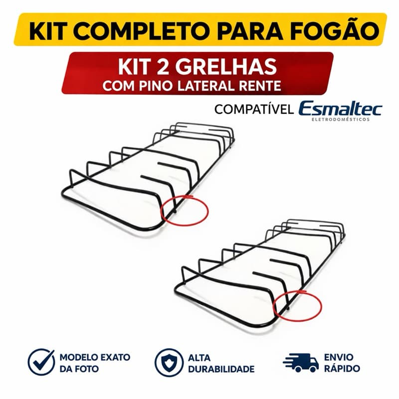 2 Grelha Grade Trempe P/ fogao Esmaltec Bali Esmaltec Bali Hawai Caribe com pino rente