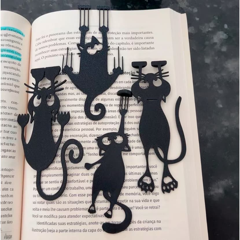 Kit 4 Marcadores de Página Gatos Criativos | Marca Página Fofo Para Livros Leitura Presente