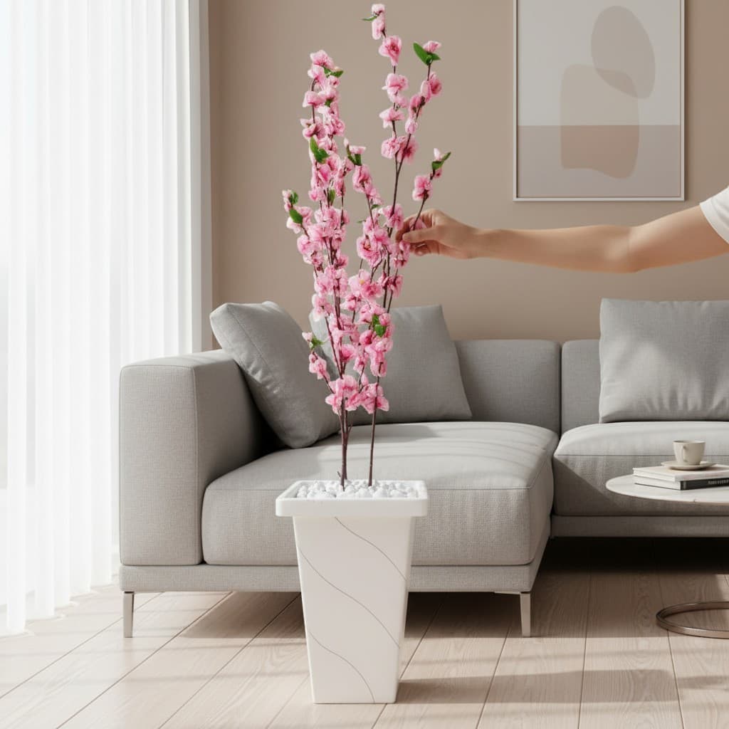 Planta Artificial Flores Cerejeira  Rosa com Vaso Grande Decoração Casa Enfeite Sala Elegante