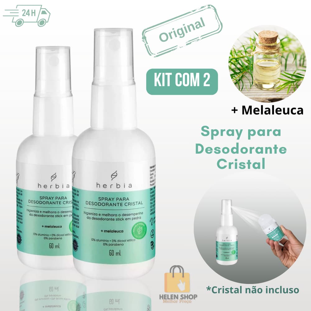 Kit 2 Spray para Desodorante Cristal Melaleuca 60ml Herbia Natural Vegano Kristal Stick Pedra