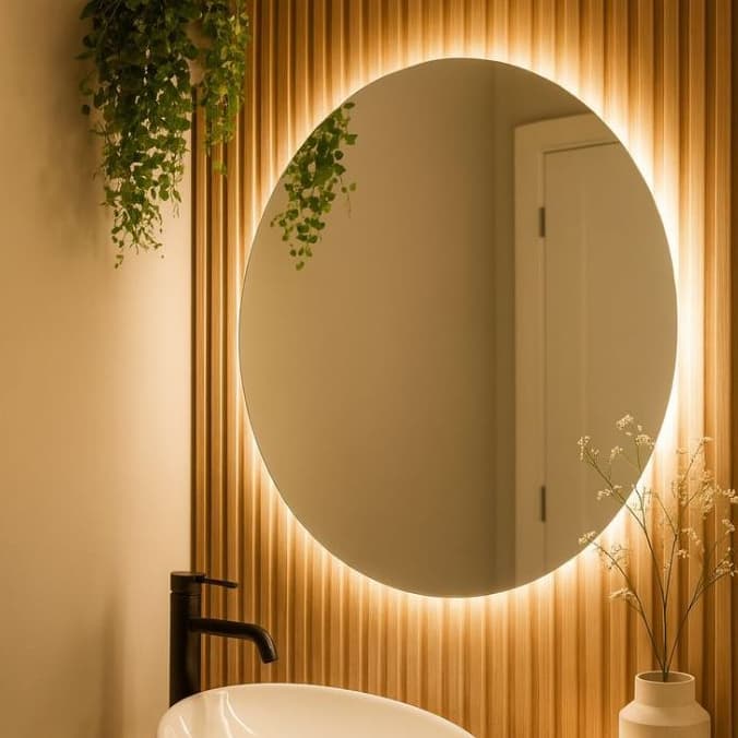 Espelho Redondo com LED – Decorativo Moderno Iluminado Vidro Lapidado Vários Tamanhos