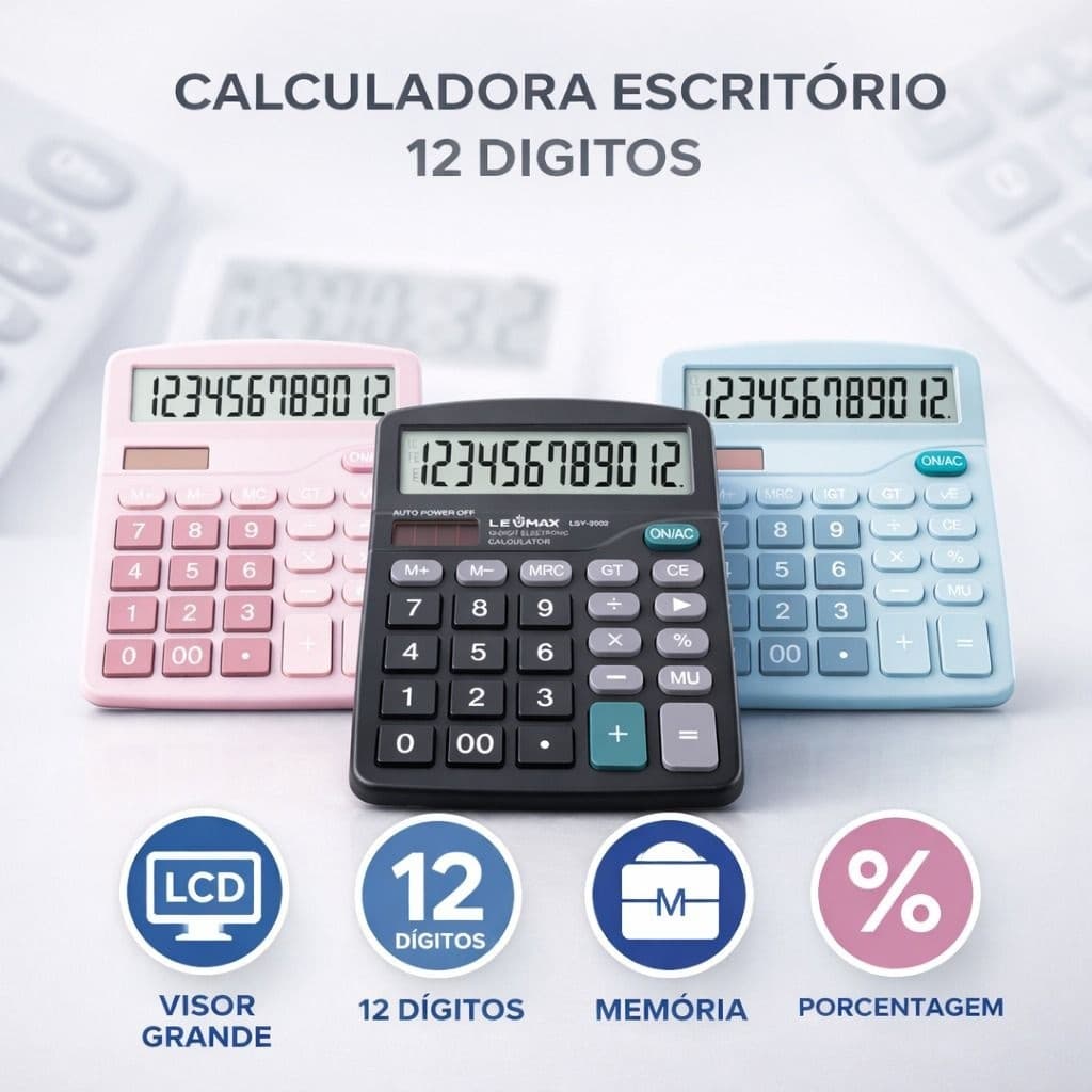 Kit 1 a 4 Calculadora De Mesa 12 Dígitos Grande Display Eletrônica Comercial Escritório KK-837B