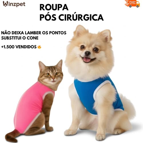Roupa Pós Cirúrgica Pet Cachorro e Gato Body Recuperação Antialérgico Confortável Veterinário