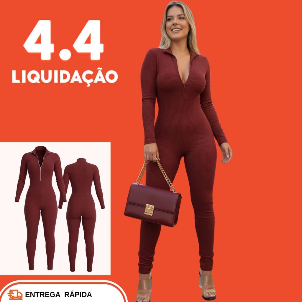 Macação ziper longo manga longa feminino sem bojo blogueira virginia academia treino fit fitness