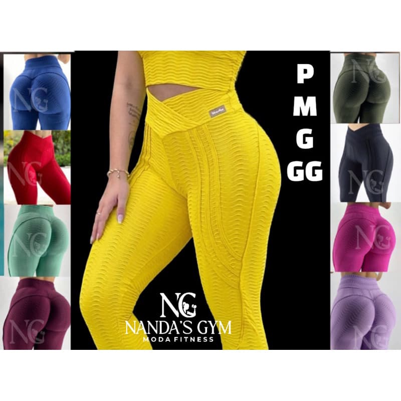 Calça Legging modeladora - legging Brocada - empina bumbum - cós V - jacquard - coração