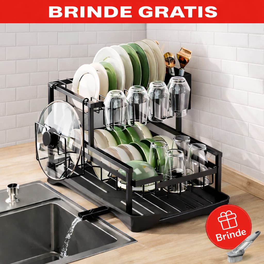 Escorredor de Louça 2 Andares Inox Cozinha Organizador Pratos Copos Talheres
