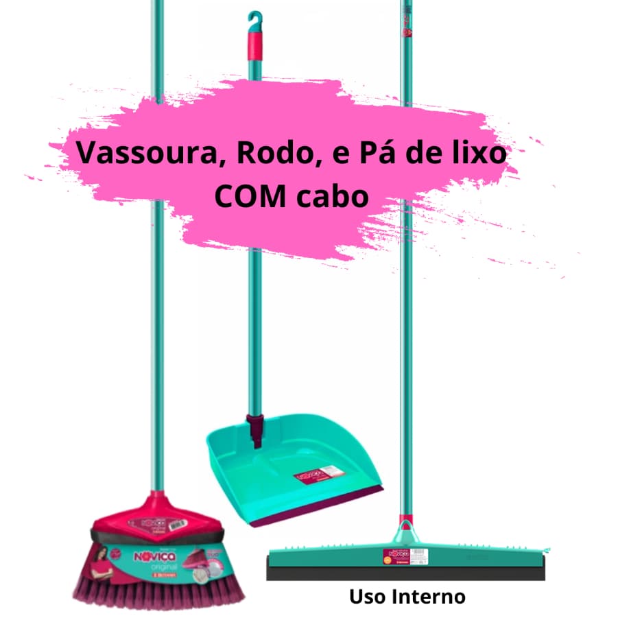 Noviça Limpeza Vassoura Multiuso Rodo EVA Duplo 45cm e Pá Lixo Articulada Bettanin