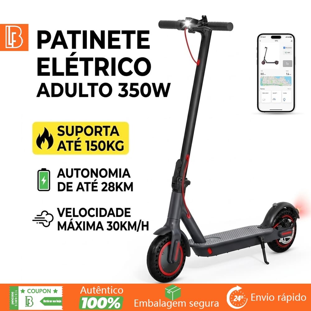 Patinete Elétrico Para Adultos Dobrável 350W Bivolt 36V Capacidade De Carga De 150KG
