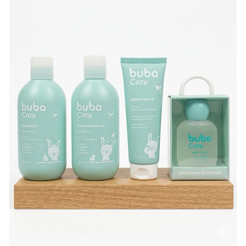 Kit Banho Cuidados com o Bebê Buba Care Hipoalergênico 100% Vegano Infantil Neném Mamãe 250