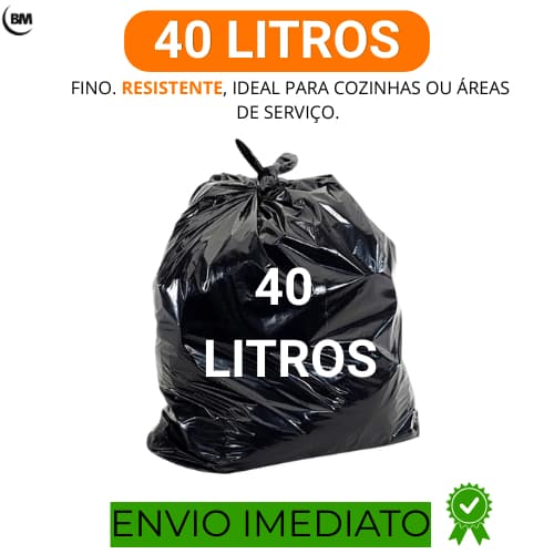 Saco de lixo 40 litros | Resistente com 100/50 unidades | Direto da fábrica | Preto.