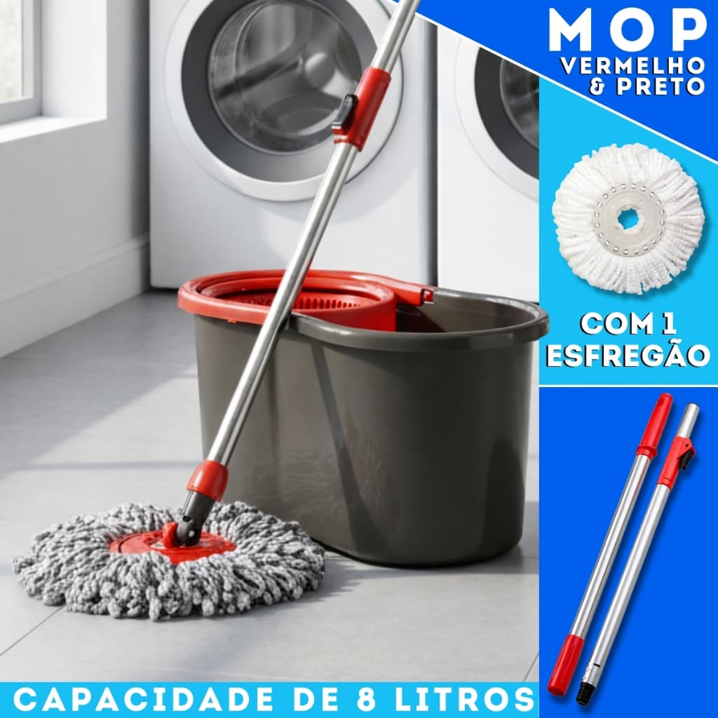Mop Giratório Com Balde Esfregão Limpeza 8 Litros Microfibra