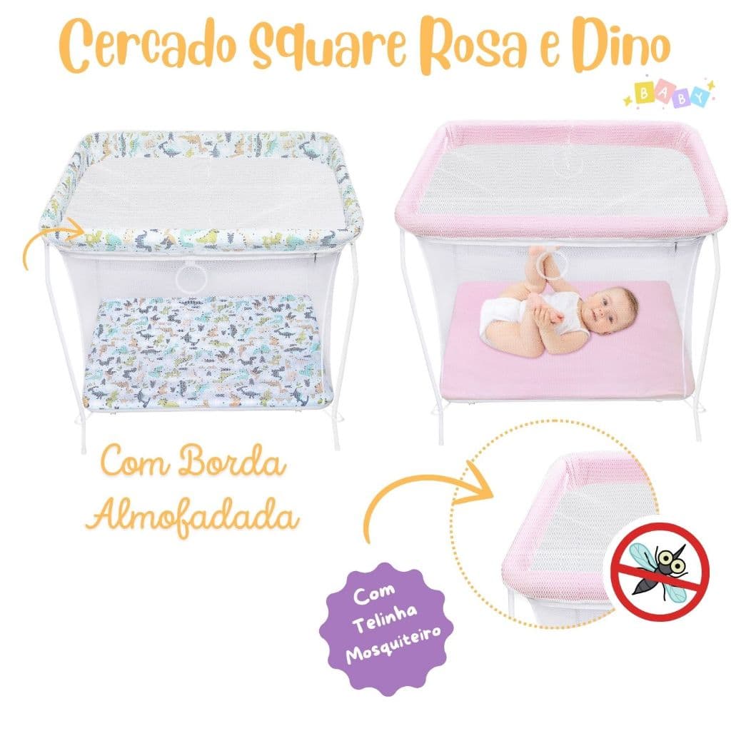 Cercadinho cercado Square chiqueirinho Infantil Dobrável com Fundo Acolchoado para Mais Conforto Com tela mosquiteiro