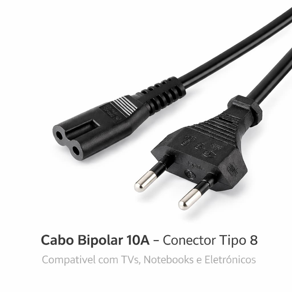 Cabo Bipolar De Força Energia 2 pinos 1,8m para TV´s Video Game Rádio - Reforçado Universal 10A