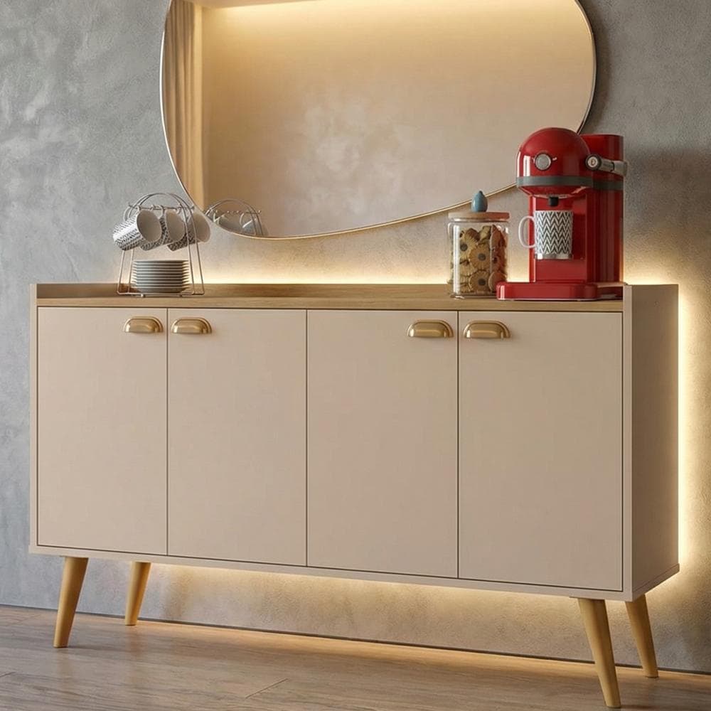 APARADOR BUFFET RETRÔ 4 PORTAS – MODELOS KIEV E DALLAS | ELEGÂNCIA E FUNCIONALIDADE PARA SUA SALA