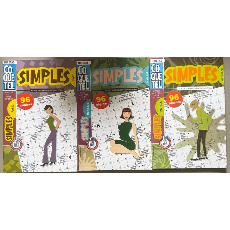 Kit 03 Palavras cruzadas nível mais fácil (simples) Coquetel, 96 páginas